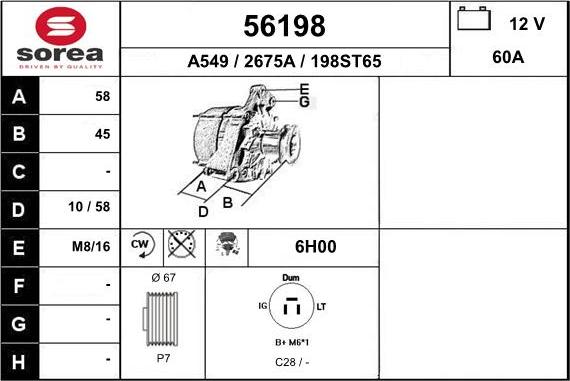 EAI 56198 - Alternator autospares.lv