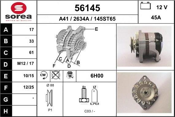 EAI 56145 - Alternator autospares.lv