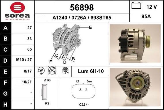 EAI 56898 - Alternator autospares.lv