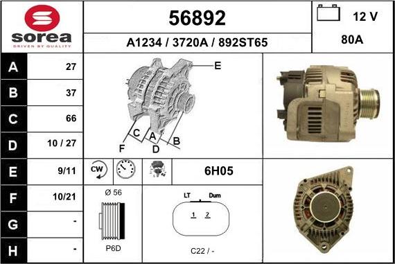 EAI 56892 - Alternator autospares.lv