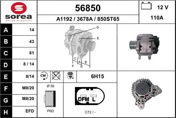 EAI 56850 - Alternator autospares.lv