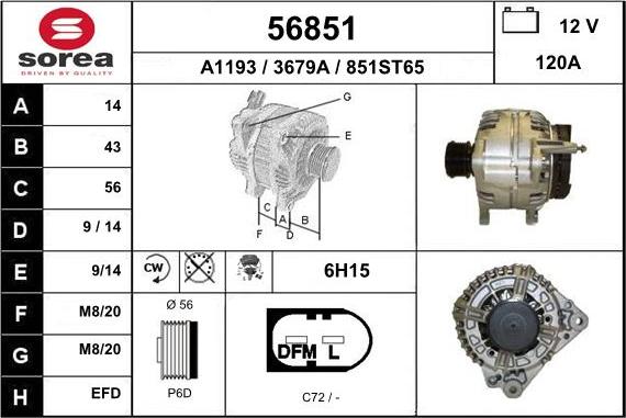 EAI 56851 - Alternator autospares.lv