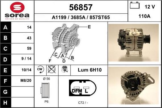 EAI 56857 - Alternator autospares.lv