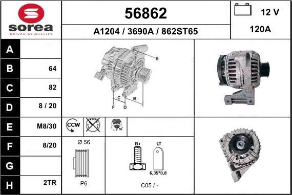 EAI 56862 - Alternator autospares.lv