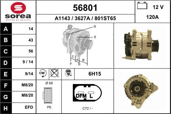 EAI 56801 - Alternator autospares.lv