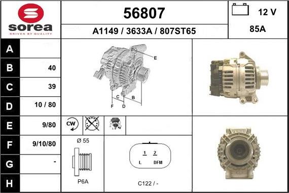 EAI 56807 - Alternator autospares.lv