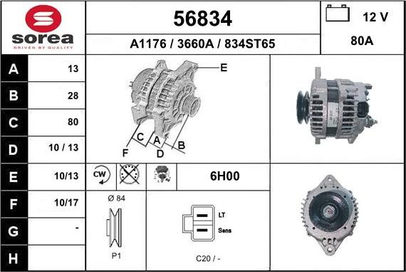 EAI 56834 - Alternator autospares.lv