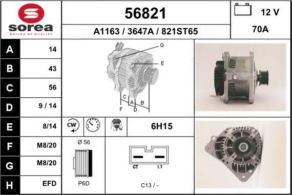 EAI 56821 - Alternator autospares.lv