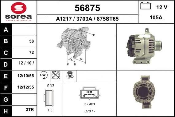 EAI 56875 - Alternator autospares.lv