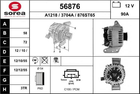 EAI 56876 - Alternator autospares.lv