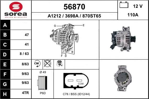EAI 56870 - Alternator autospares.lv