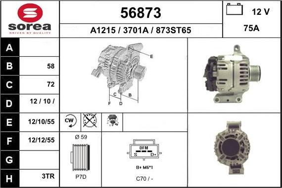 EAI 56873 - Alternator autospares.lv