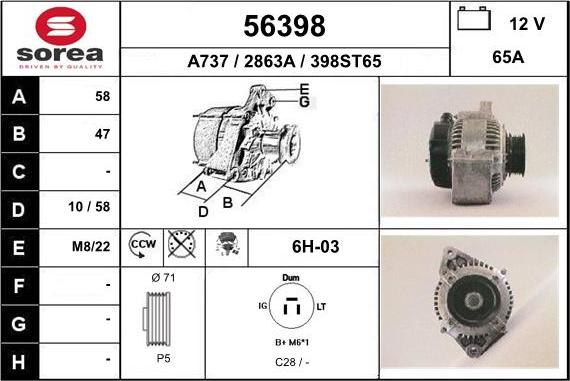 EAI 56398 - Alternator autospares.lv