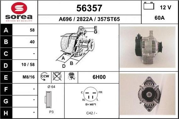 EAI 56357 - Alternator autospares.lv