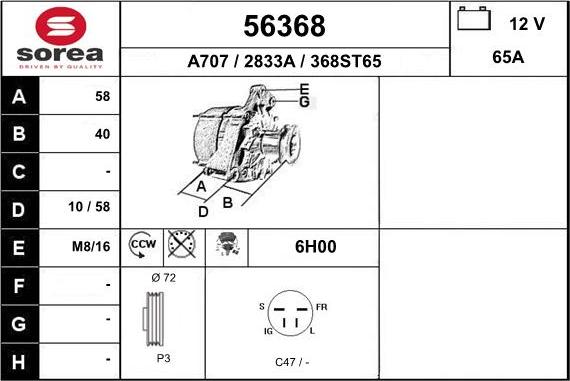 EAI 56368 - Alternator autospares.lv