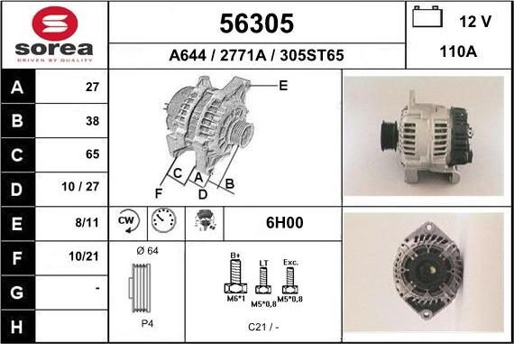 EAI 56305 - Alternator autospares.lv