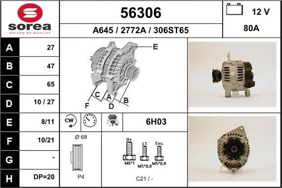 EAI 56306 - Alternator autospares.lv