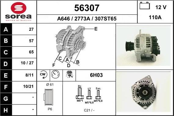 EAI 56307 - Alternator autospares.lv