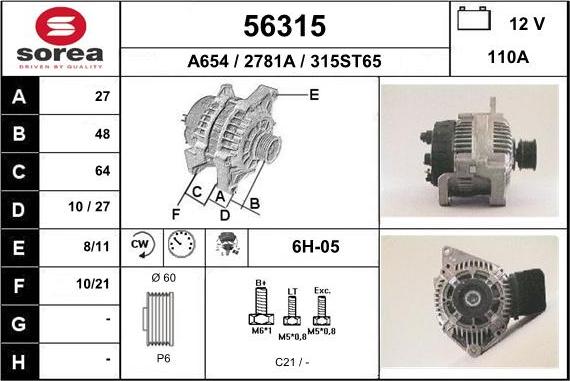 EAI 56315 - Alternator autospares.lv