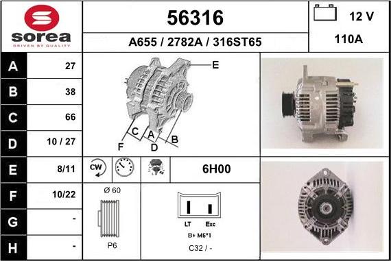 EAI 56316 - Alternator autospares.lv
