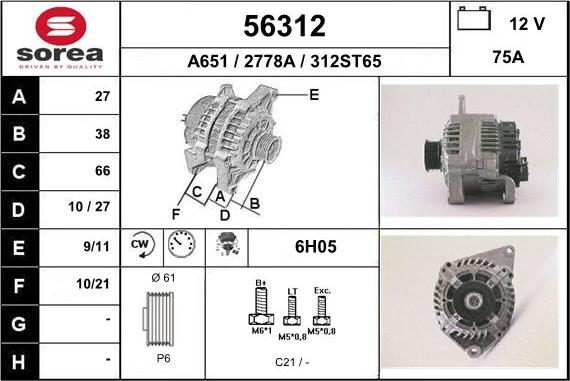 EAI 56312 - Alternator autospares.lv