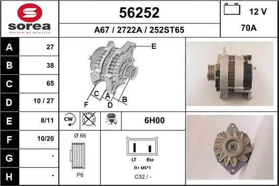 EAI 56252 - Alternator autospares.lv