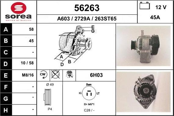 EAI 56263 - Alternator autospares.lv