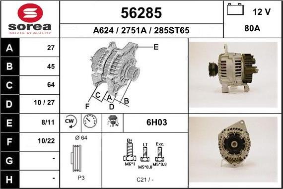 EAI 56285 - Alternator autospares.lv