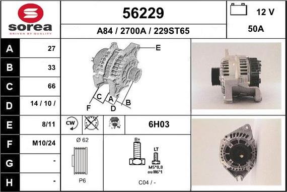 EAI 56229 - Alternator autospares.lv