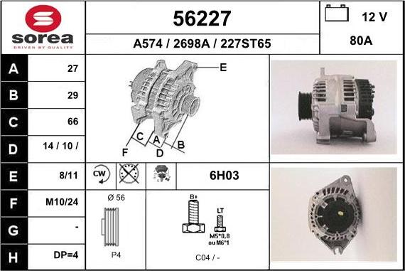 EAI 56227 - Alternator autospares.lv