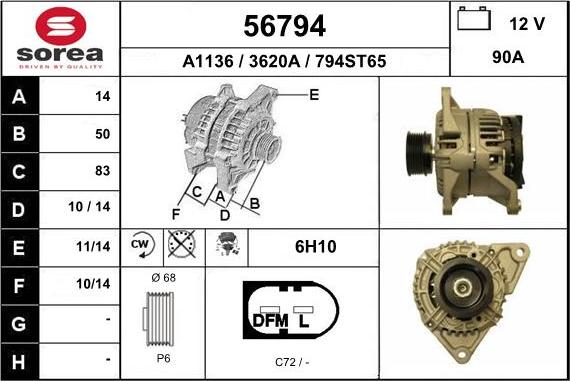 EAI 56794 - Alternator autospares.lv