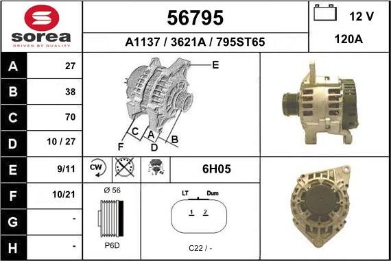 EAI 56795 - Alternator autospares.lv