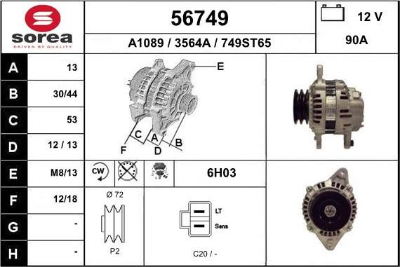 EAI 56749 - Alternator autospares.lv
