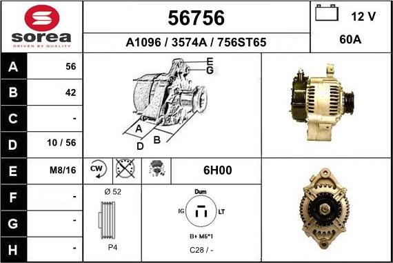 EAI 56756 - Alternator autospares.lv