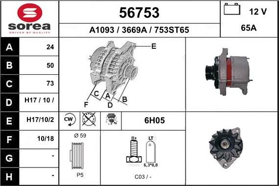 EAI 56753 - Alternator autospares.lv