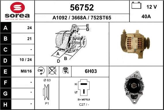 EAI 56752 - Alternator autospares.lv