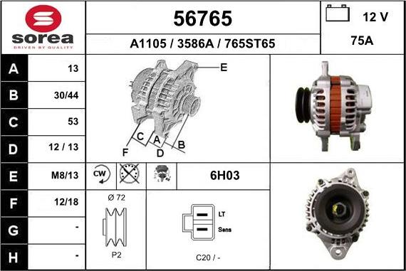 EAI 56765 - Alternator autospares.lv