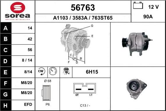 EAI 56763 - Alternator autospares.lv