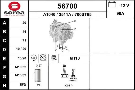 EAI 56700 - Alternator autospares.lv