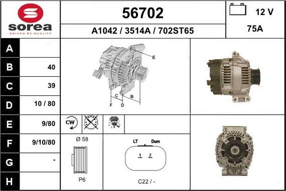 EAI 56702 - Alternator autospares.lv