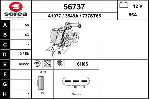 EAI 56737 - Alternator autospares.lv