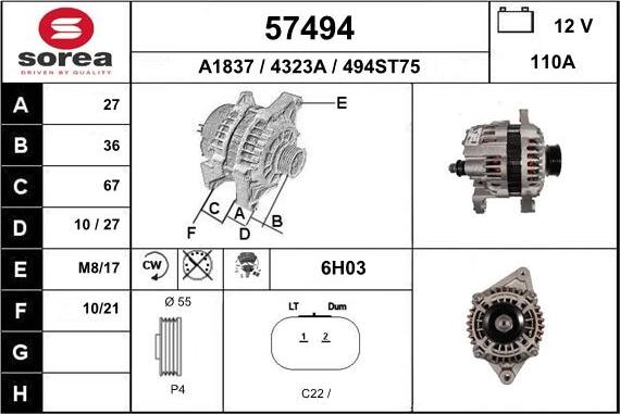 EAI 57494 - Alternator autospares.lv