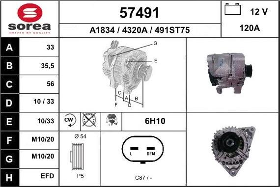 EAI 57491 - Alternator autospares.lv