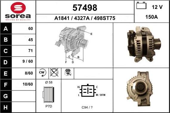 EAI 57498 - Alternator autospares.lv