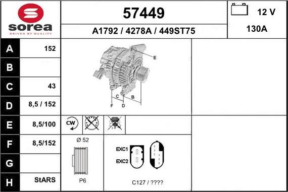 EAI 57449 - Alternator autospares.lv