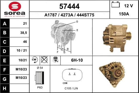 EAI 57444 - Alternator autospares.lv