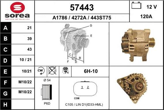 EAI 57443 - Alternator autospares.lv