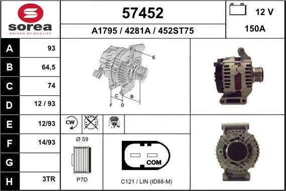 EAI 57452 - Alternator autospares.lv