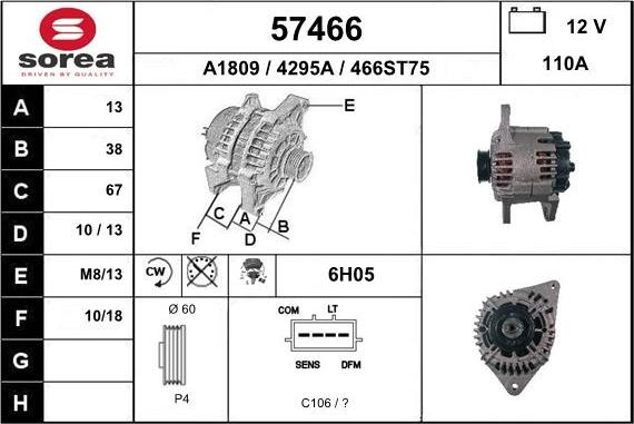 EAI 57466 - Alternator autospares.lv