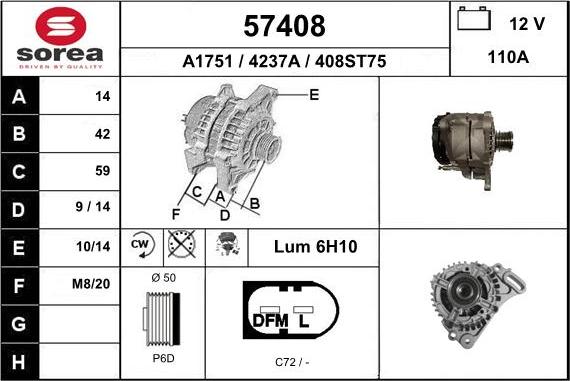 EAI 57408 - Alternator autospares.lv